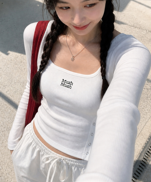 SLIT BUTTON ROUND LONG SLEEVE [WHITE]