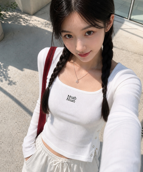 SLIT BUTTON ROUND LONG SLEEVE [WHITE]
