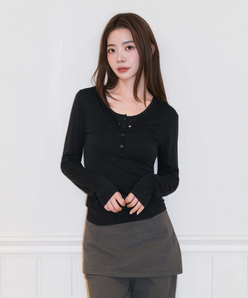 BRUSH STRIPE HOOD LONG SLEEVE [BLACK]