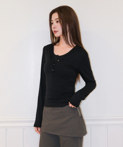 BRUSH STRIPE HOOD LONG SLEEVE [BLACK]