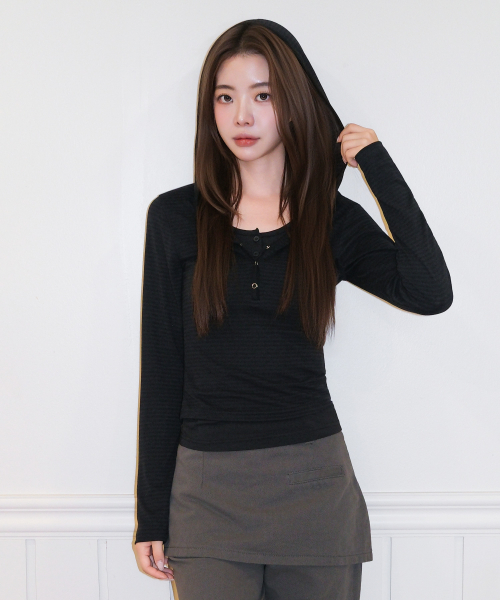 BRUSH STRIPE HOOD LONG SLEEVE [BLACK]