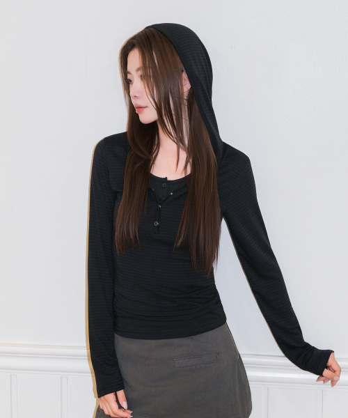 BRUSH STRIPE HOOD LONG SLEEVE [BLACK]