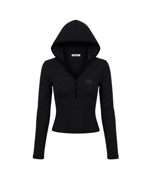 BRUSH STRIPE HOOD LONG SLEEVE [BLACK]