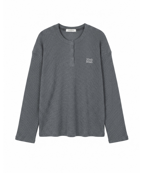 WAFFLE PIGMENT HENLEY NECK LONG SLEEVE [CHARCOAL]