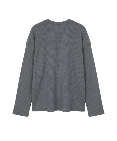 WAFFLE PIGMENT HENLEY NECK LONG SLEEVE [CHARCOAL]