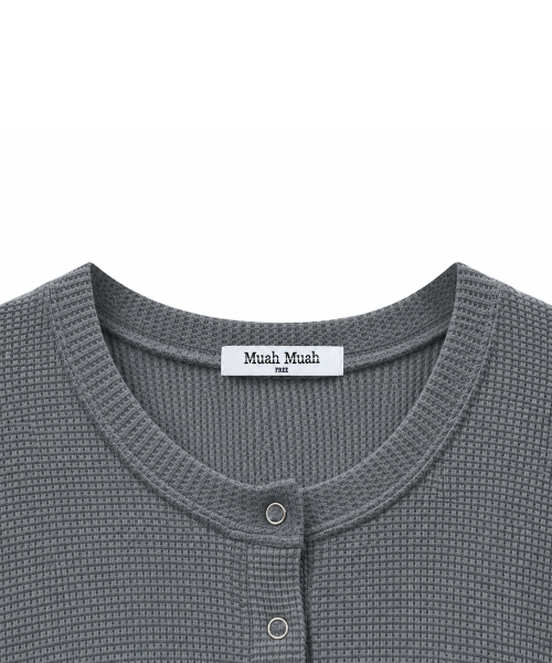 WAFFLE PIGMENT HENLEY NECK LONG SLEEVE [CHARCOAL]