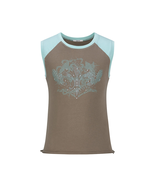 Rhinestone Raglan Sleeveless_[Khaki Gray]