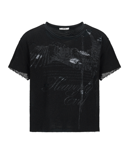 Veil Mesh Layered T-Shirt_[Black]