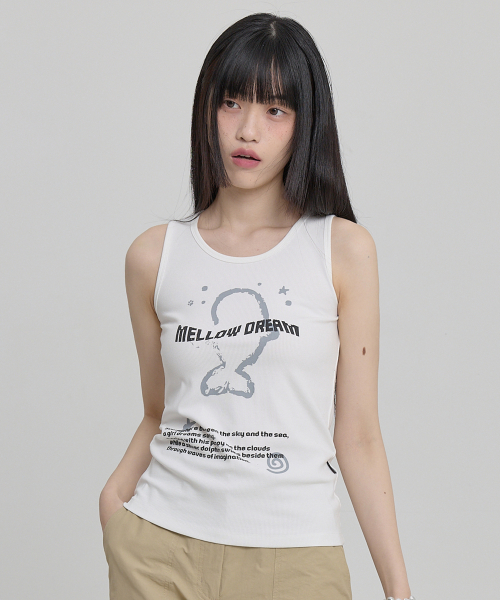 MELLOW DREAM Dolphin Graphic Sleeveless WHITE