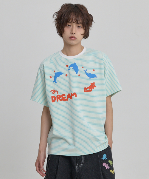 DREAM Dolphin Stripe Half Sleeve T-shirt MINT