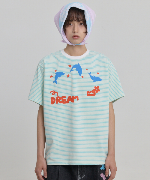 DREAM Dolphin Stripe Half Sleeve T-shirt MINT
