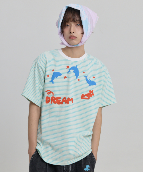 DREAM Dolphin Stripe Half Sleeve T-shirt MINT