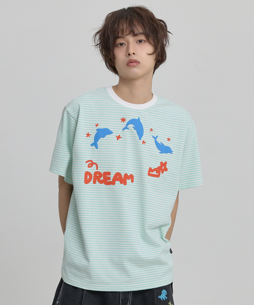 DREAM Dolphin Stripe Half Sleeve T-shirt MINT