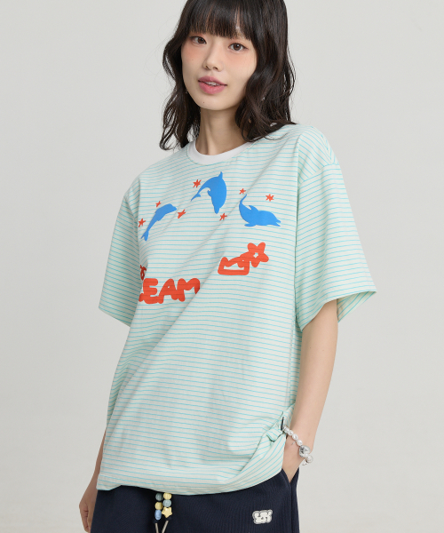 DREAM Dolphin Stripe Half Sleeve T-shirt MINT