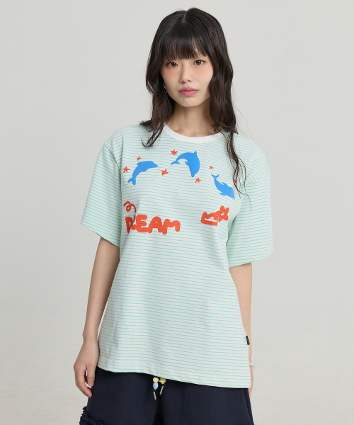 DREAM Dolphin Stripe Half Sleeve T-shirt MINT