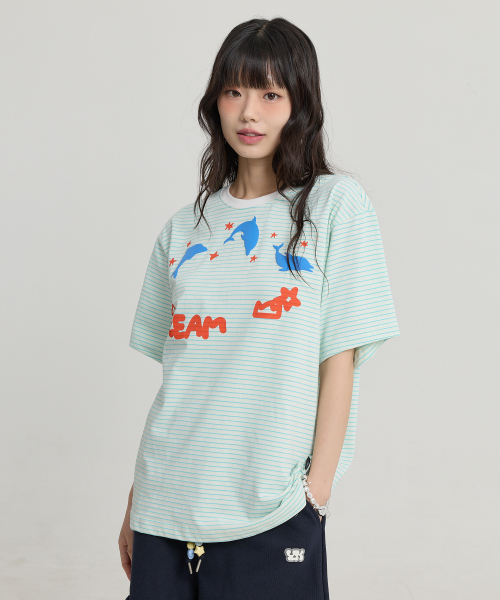 DREAM Dolphin Stripe Half Sleeve T-shirt MINT