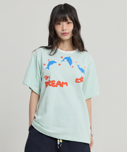 DREAM Dolphin Stripe Half Sleeve T-shirt MINT