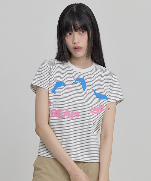 DREAM Dolphin Stripe Half Sleeve T-shirt WHITE