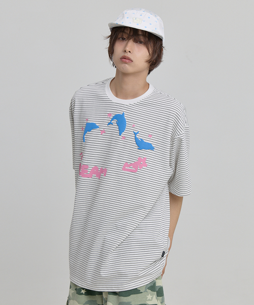 DREAM Dolphin Stripe Half Sleeve T-shirt WHITE