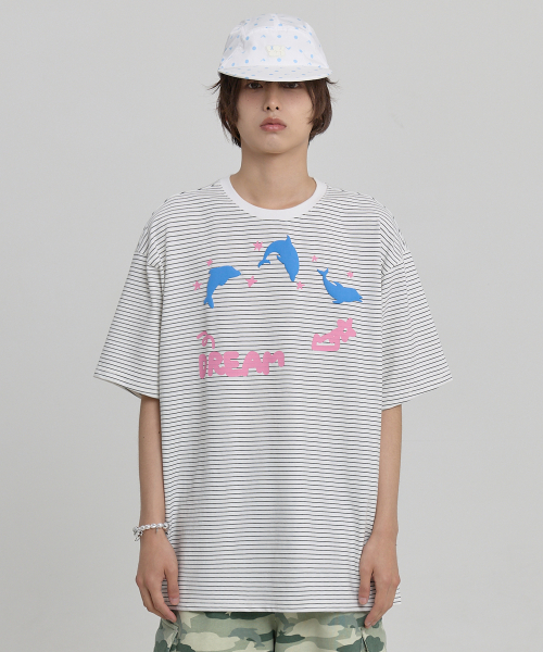 DREAM Dolphin Stripe Half Sleeve T-shirt WHITE