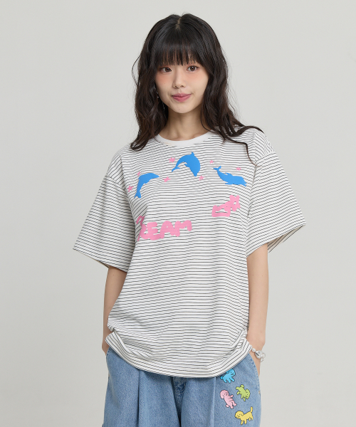 DREAM Dolphin Stripe Half Sleeve T-shirt WHITE