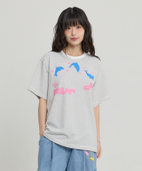 DREAM Dolphin Stripe Half Sleeve T-shirt WHITE