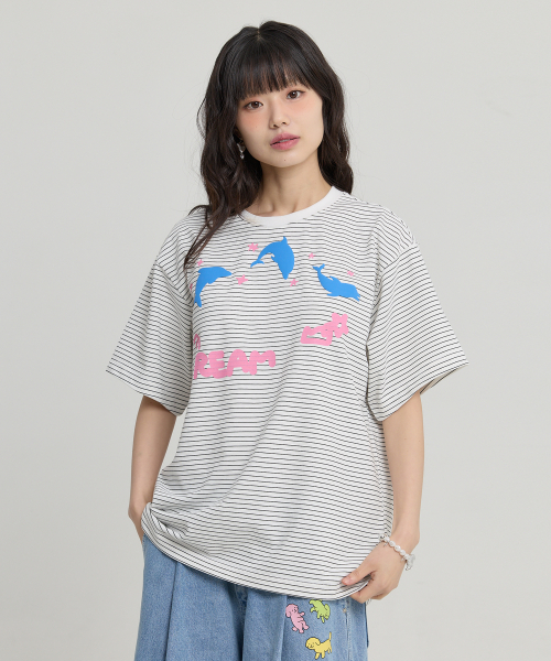 DREAM Dolphin Stripe Half Sleeve T-shirt WHITE