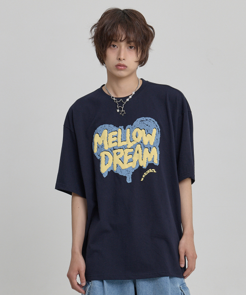MELLOW DREAM Sketch Heart Half Sleeve T-shirt NAVY