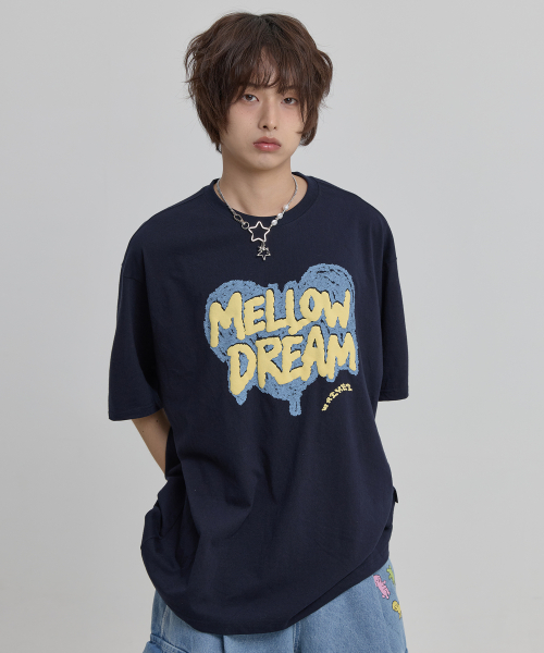 MELLOW DREAM Sketch Heart Half Sleeve T-shirt NAVY