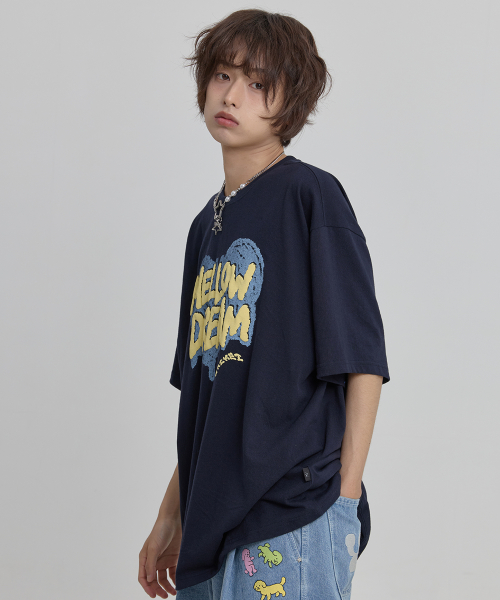 MELLOW DREAM Sketch Heart Half Sleeve T-shirt NAVY