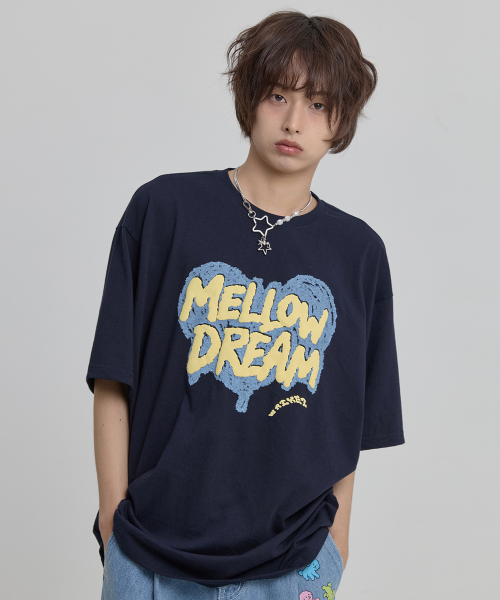 MELLOW DREAM Sketch Heart Half Sleeve T-shirt NAVY