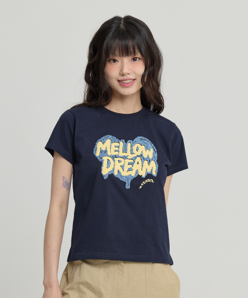 MELLOW DREAM Sketch Heart Half Sleeve T-shirt NAVY