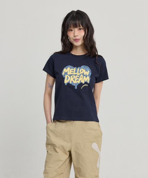 MELLOW DREAM Sketch Heart Half Sleeve T-shirt NAVY