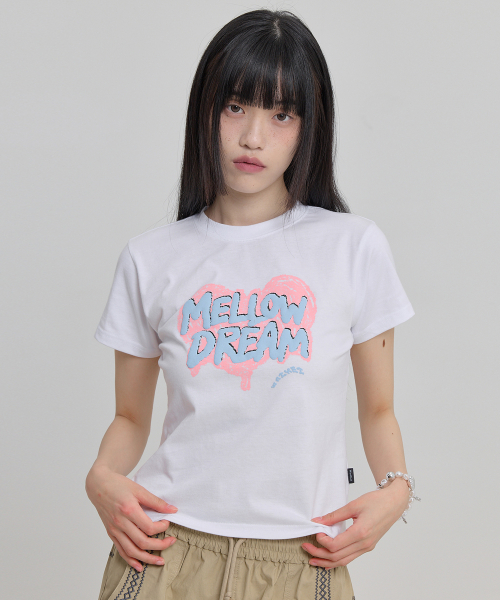 MELLOW DREAM Sketch Heart Half Sleeve T-shirt WHITE