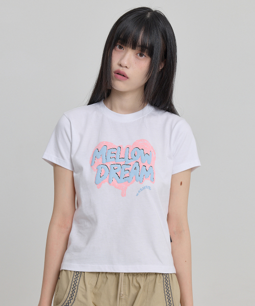 MELLOW DREAM Sketch Heart Half Sleeve T-shirt WHITE