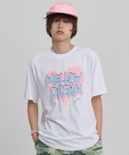 MELLOW DREAM Sketch Heart Half Sleeve T-shirt WHITE
