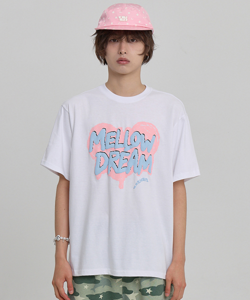 MELLOW DREAM Sketch Heart Half Sleeve T-shirt WHITE
