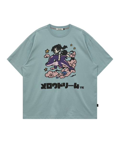 MELLOW DREAM Cartoon Half Sleeve T-shirt SKYBLUE