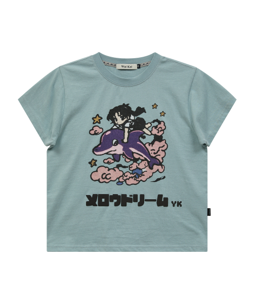 MELLOW DREAM Cartoon Half Sleeve T-shirt SKYBLUE