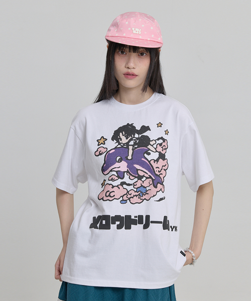 MELLOW DREAM Cartoon Half Sleeve T-shirt WHITE