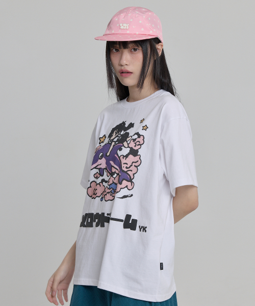 MELLOW DREAM Cartoon Half Sleeve T-shirt WHITE