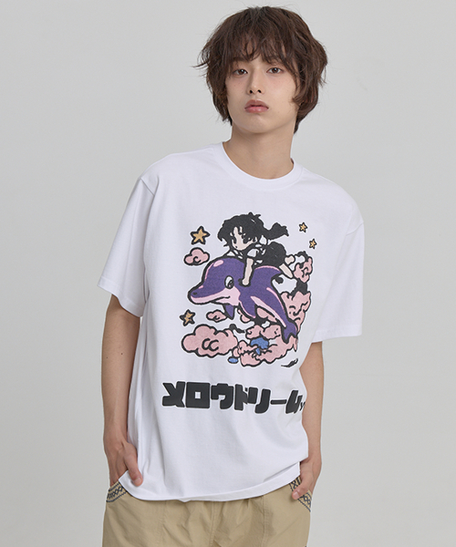 MELLOW DREAM Cartoon Half Sleeve T-shirt WHITE