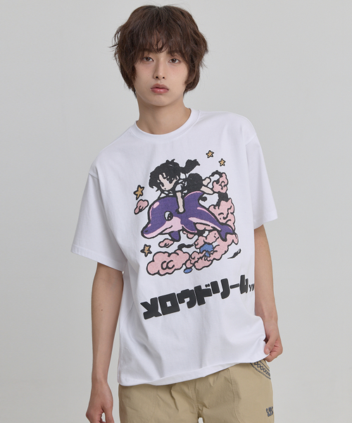 MELLOW DREAM Cartoon Half Sleeve T-shirt WHITE