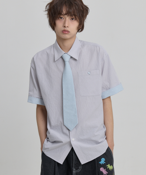 Tie SET Check Half Shirt GREY