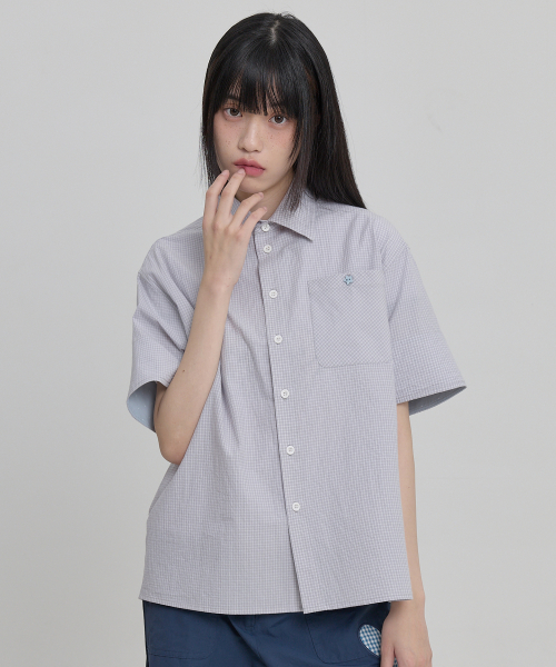 Tie SET Check Half Shirt GREY
