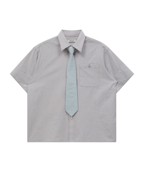 Tie SET Check Half Shirt GREY