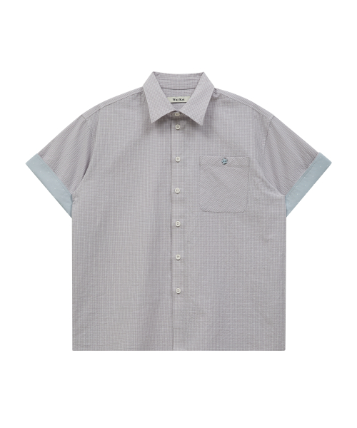 Tie SET Check Half Shirt GREY