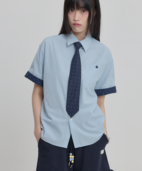 Tie SET Check Half Shirt MINT