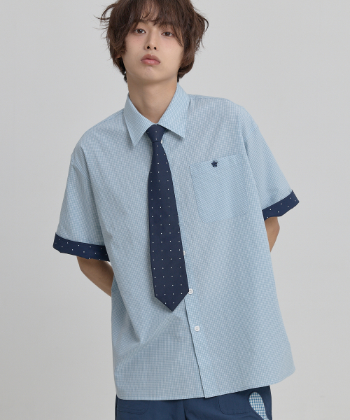 Tie SET Check Half Shirt MINT