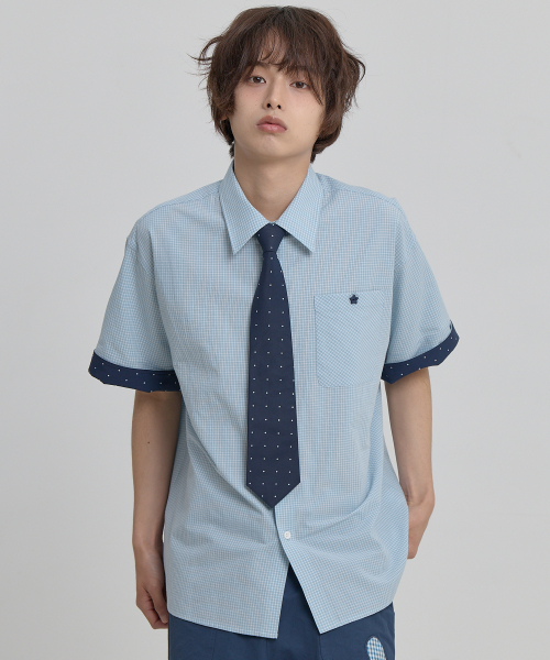 Tie SET Check Half Shirt MINT